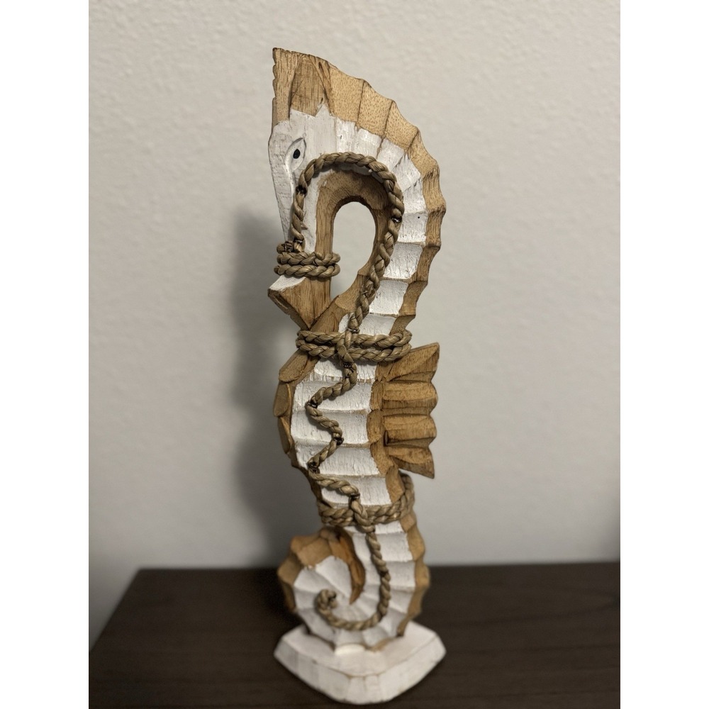 Handmade‎ Seahorse Figurine with Nautical Rope Details, Wooden, Nautical Decor - Picture 4 of 10